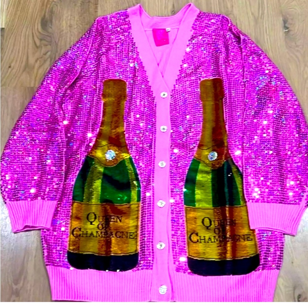 Queen of Sparkles “Champagne Morning “ Pink Sequin Cardigan